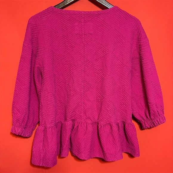 Maeve Women's XS Pink Textured‎ Peplum Blouse Long Sleeve - Picture 3 of 9